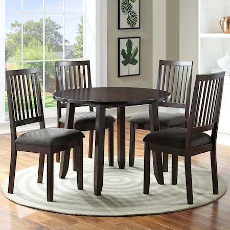 5-Pack Dining Set with Round Table and 4 Slat Back Chairs