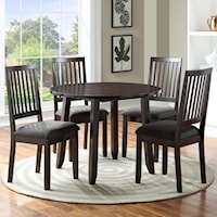 5-Pack Dining Set with Round Table and 4 Slat Back Chairs