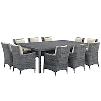 Summon Coastal 11-Piece Outdoor Patio Sunbrella® Dining Set - Gray/Beige