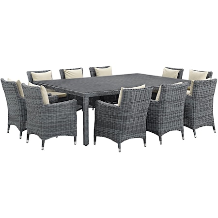 Summon Coastal 11-Piece Outdoor Patio Sunbrella® Dining Set - Gray/Beige