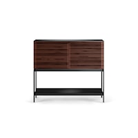 Contemporary Bar Cabinet with Louvered Doors and Open Shelf