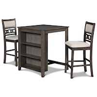 Contemporary 3-Piece Counter Height Table and Chair Set with Shelf Unit