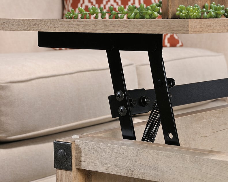 Sauder Carson 423040 Rustic LiftTop Coffee Table with Lower Storage Shelves Corner