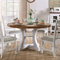 Rustic Two-Tone Round Dining Table with Pedestal Base