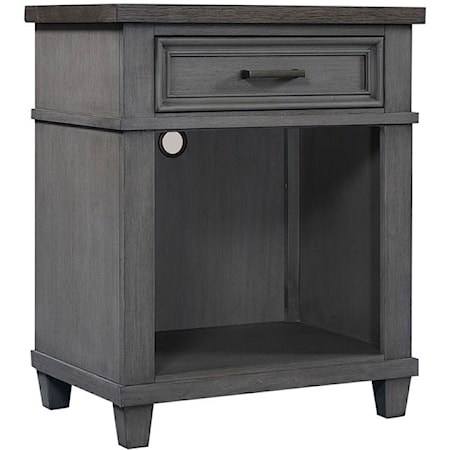 Farmhouse 1-Drawer Nightstand with Felt Lined Top Drawer