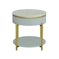 Transitional Round End Table with Faux Marble Top