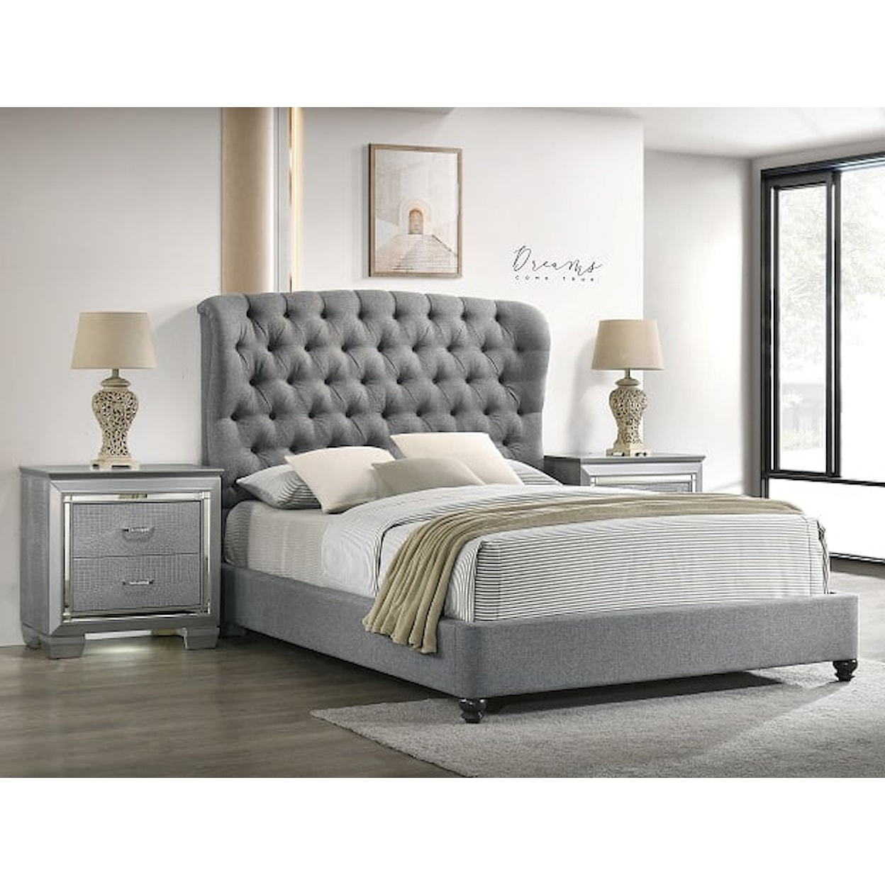 CM Linda Upholstered Queen Platform Bed with Tufting