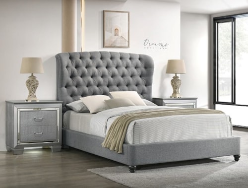 Contemporary Upholstered Queen Platform Bed with Tufted Headboard