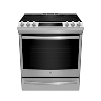 Profile 30" Slide-In Electric Range with Air Fry and Baking Drawer Fingerprint Resistant Stainless Steel- PCS940YMFS
