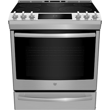 Profile 30" Slide-In Electric Range with Air Fry and Baking Drawer Fingerprint Resistant Stainless Steel- PCS940YMFS