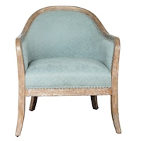 Quilted Blue Wood Frame Accent Chair