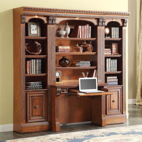 Traditional Bookcase Wall with Library Desk