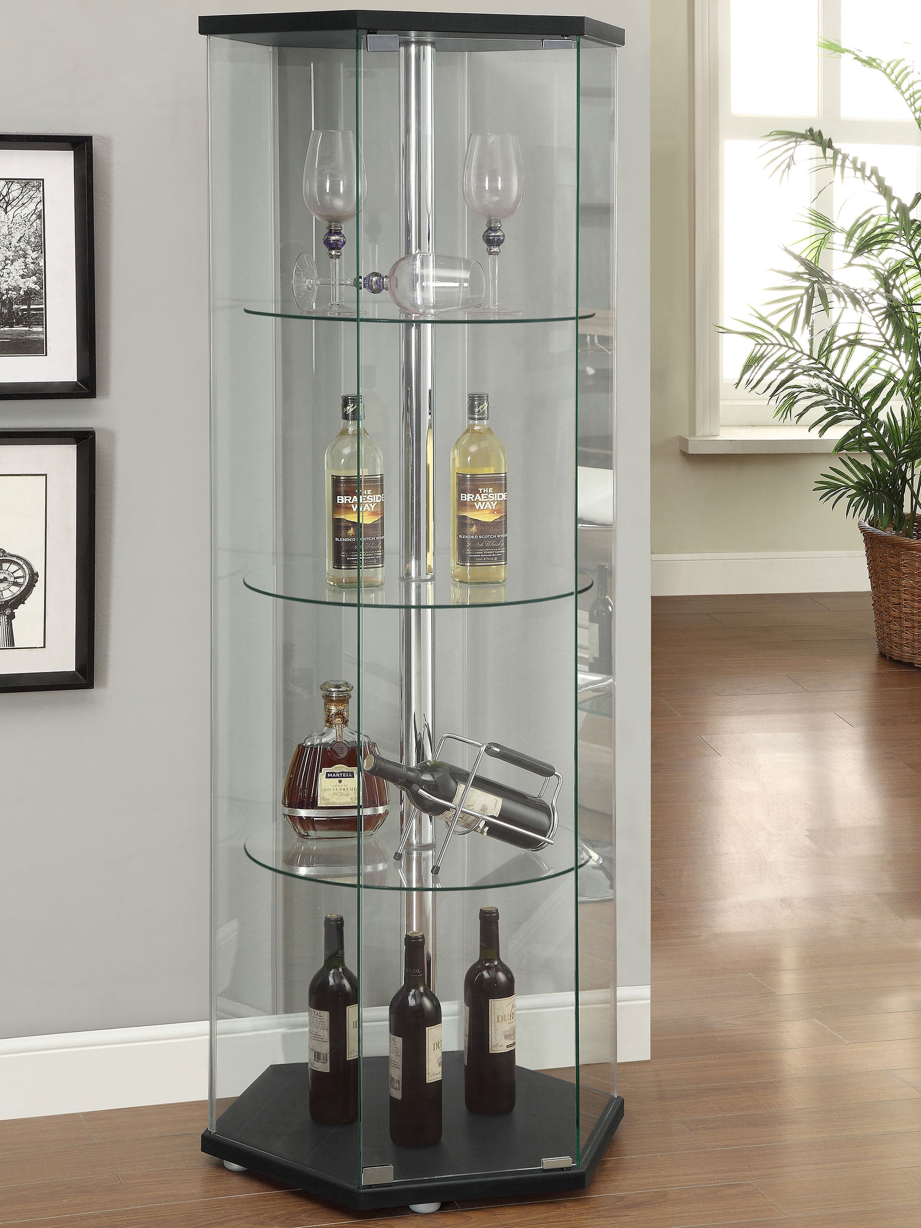 4-shelf Hexagonal Glass Curio Cabinet