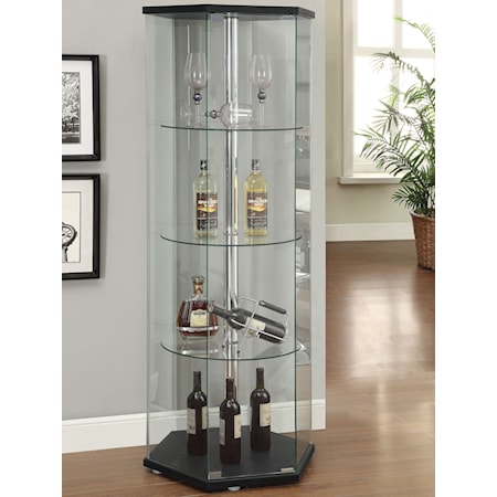 4-shelf Hexagonal Glass Curio Cabinet