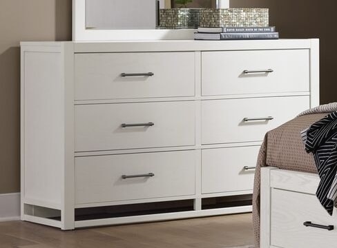 Transitional 6-Drawer Dresser with Metal Bar Hardware