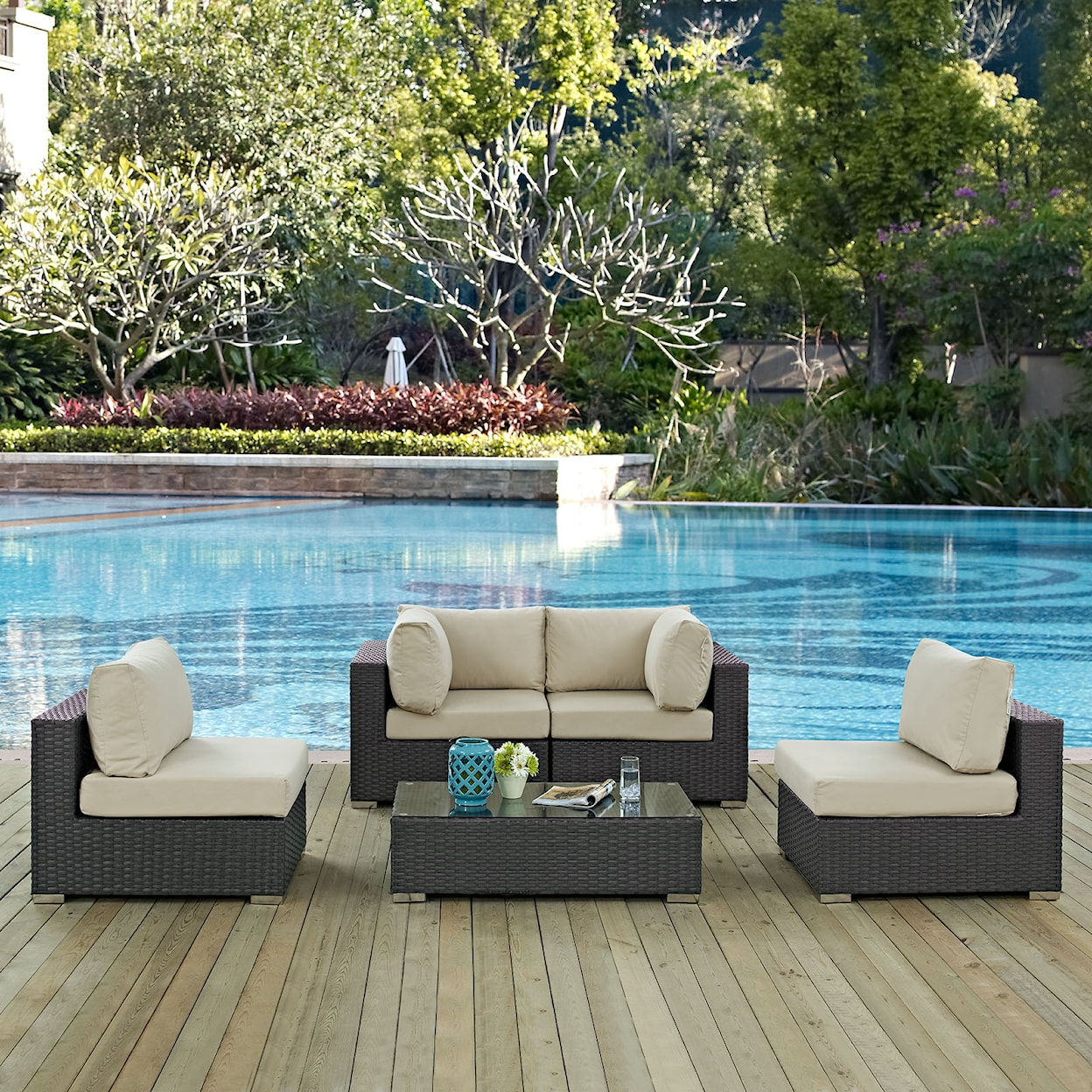 Modway Sojourn Outdoor 5 Piece Sectional Set