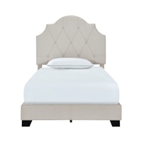 Transitional Saddle Tufted Twin Upholstered Bed in Light Gray