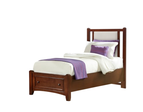 Transitional Grey Upholstered Twin Bed with Footboard Storage