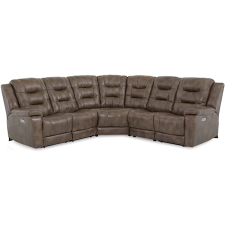 Leighton Casual 5-Piece Power Reclining Sectional Sofa with Power Headrest and Lumbar