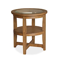 Transitional Round Shelf End Table with Glass Inlay Table Top