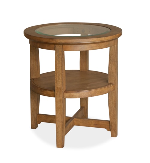 Transitional Round Shelf End Table with Glass Inlay Table Top