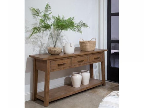 Transitional 3-Drawer Rectangular Sofa Table with Lower Storage Shelf