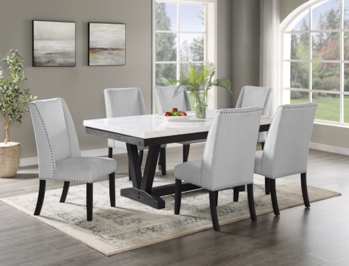Vance Transitional 7-Piece Faux Marble Dining Set
