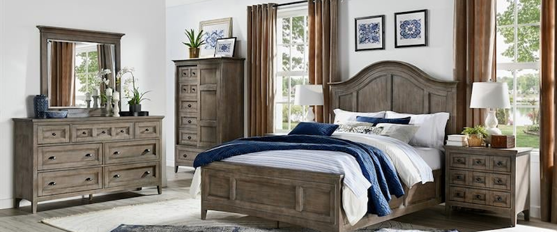 Transitional Farmhouse 4-Piece Queen Bedroom Set 