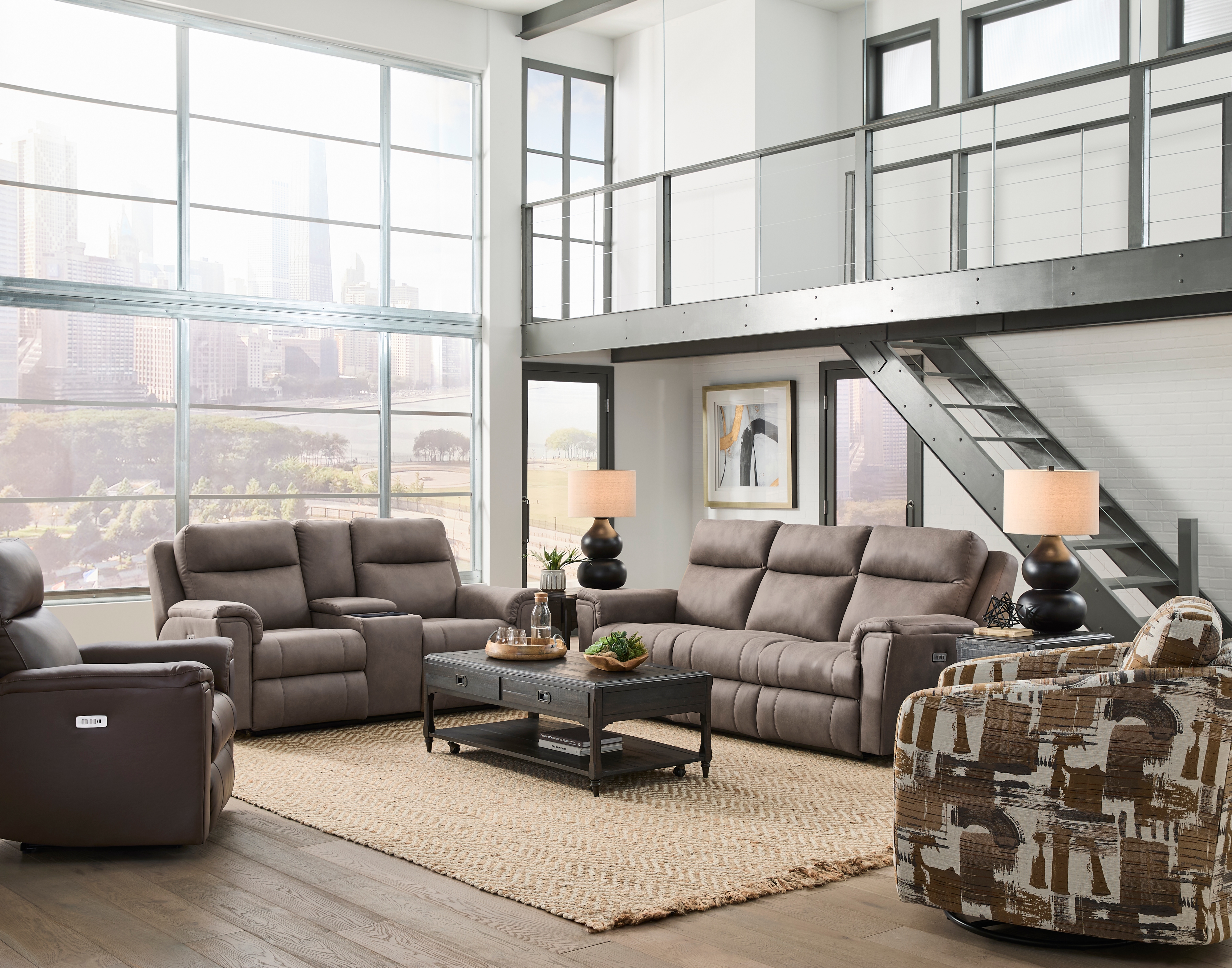 Power Headrest Double Reclining Sofa