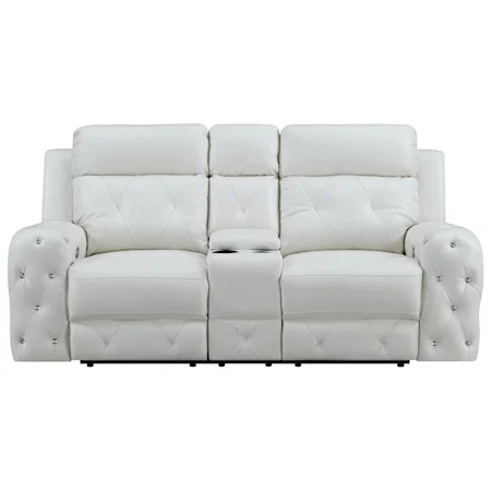 Contemporary Power Reclining Console Loveseat with Rhinestone Tufting and USB Charging Port