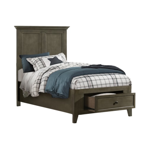 Transitional Youth Twin Storage Panel Bed with 1 Footboard Drawer
