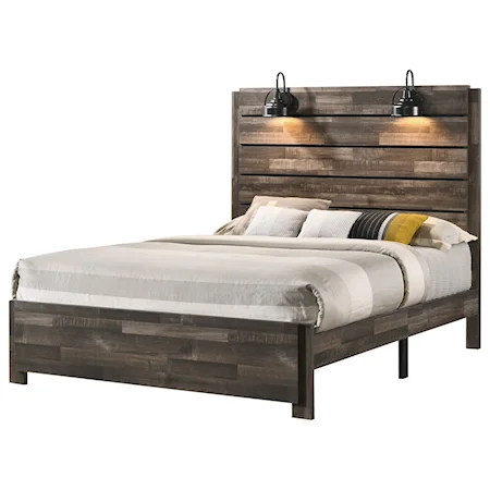 Contemporary Queen Low Profile Bed with Built-In Lighting