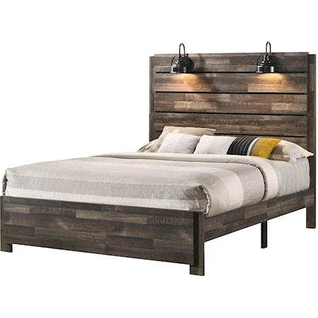 Contemporary Queen Low Profile Bed with Built-In Lighting