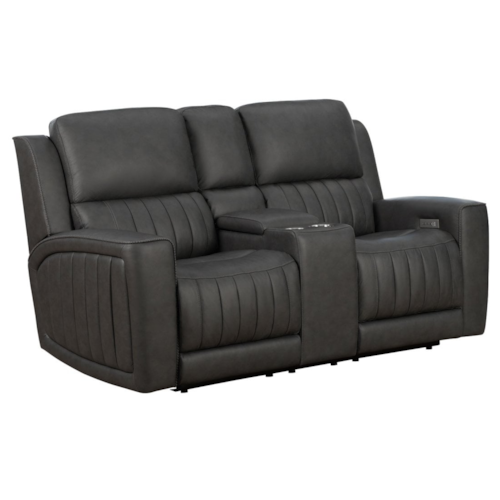 Transitional Power Reclining Loveseat with Storage Console
