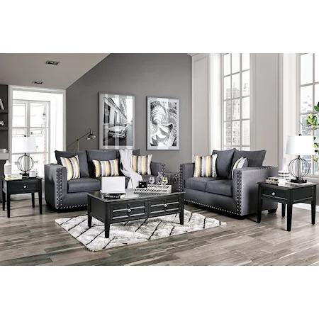 Transitional Sofa and Loveseat with Nailhead Trim