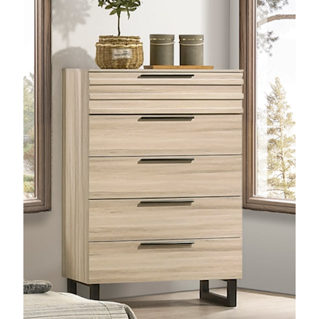 Transitional 5-Drawer Chest with Iron Finished Legs