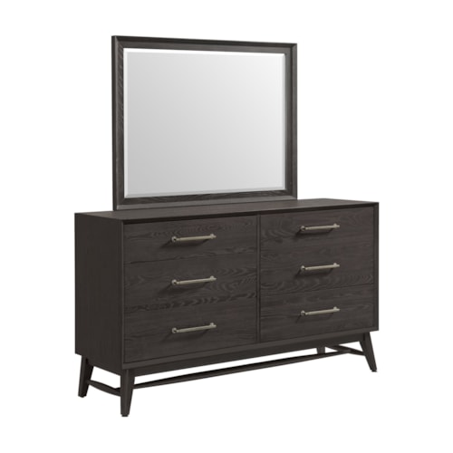 Contemporary 6-Drawer Dresser with Mirror