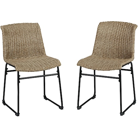 Set of 2 Resin Wicker Outdoor Dining Chairs