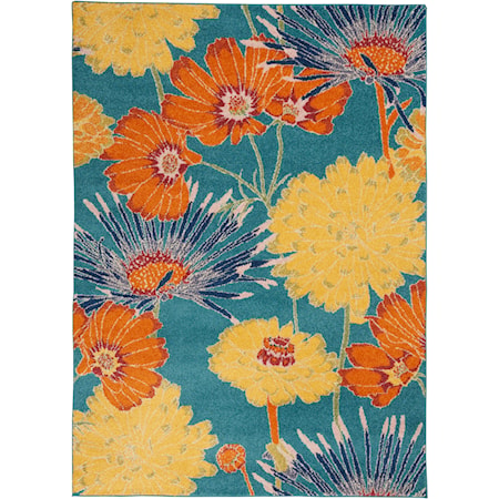 5'3" x 7'3" Turquoise Multicolor Rectangle Rug