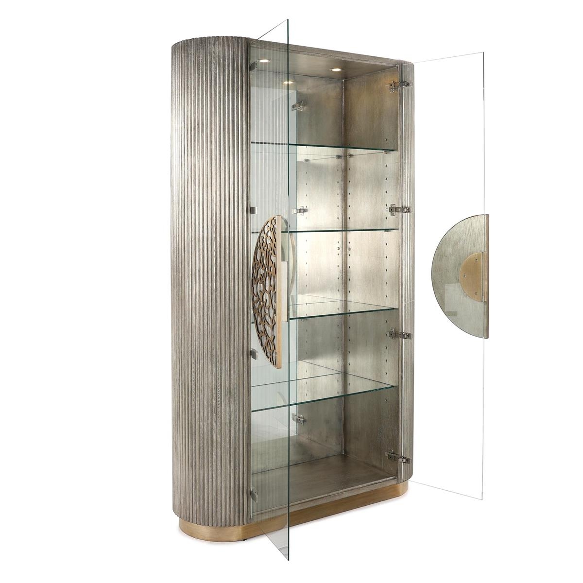 Fluted Wood Display Cabinet w/LED Lighting
