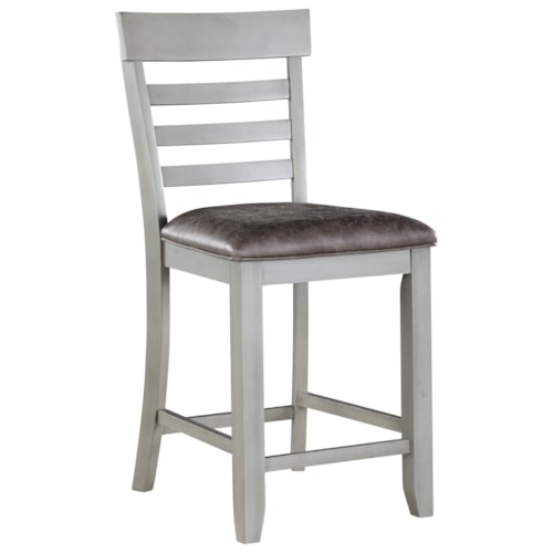 Ladder Back Counter Chair with Brown Faux Leather Seat