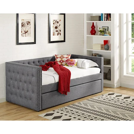 Trina Transitional Daybed with Nailhead Trim and Trundle