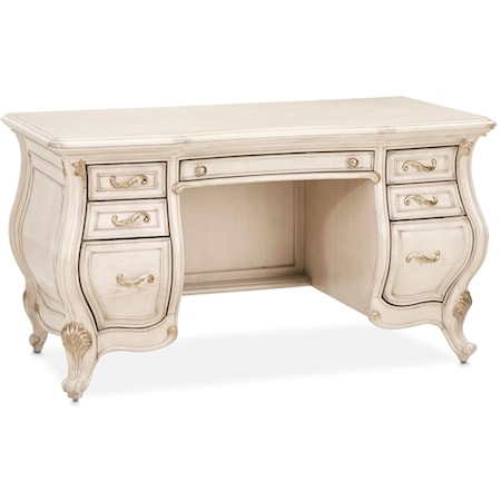 Traditional 7-Drawer Vanity Desk with Carved Scroll Trim