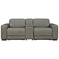 Contemporary Leather Match Power Reclining Loveseat w/ Console