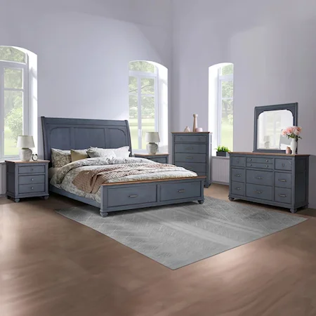 Traditional 2-Drawer Queen Sleigh Bed with USB Ports