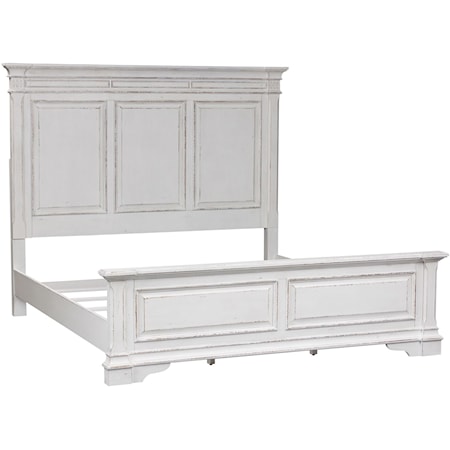 Traditional California King Panel Bed with Heavy Crown Molding