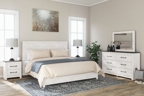 King Panel Bed, Dresser, Mirror And 2 Nightstands