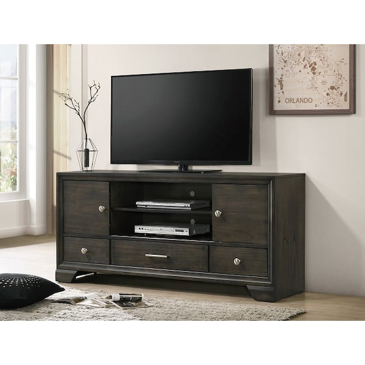 Crown Mark Jaymes TV Stand with Open Shelving and Storage