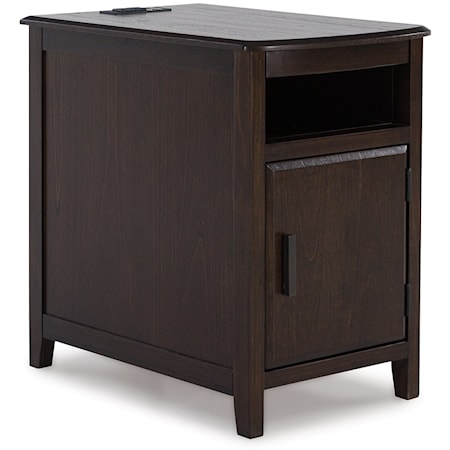 Dark Brown Chairside End Table with Pull-Out Tray