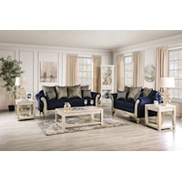 Traditional Sofa and Loveseat Set with Intricately Wood-Carved Trim